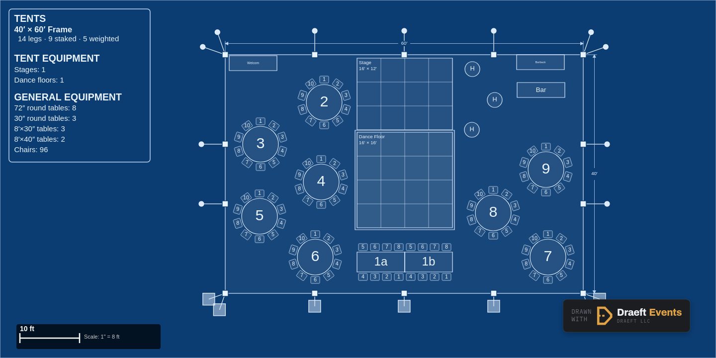40 by 60 frame tent layout