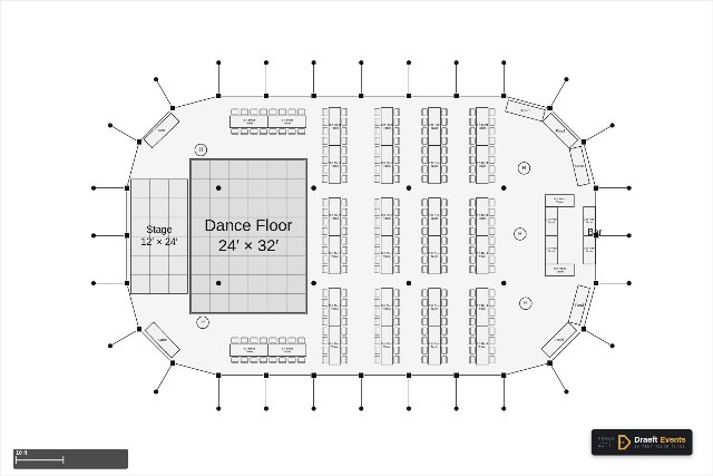 59 × 99 ft sailcloth tent floor plan seating 224 guests