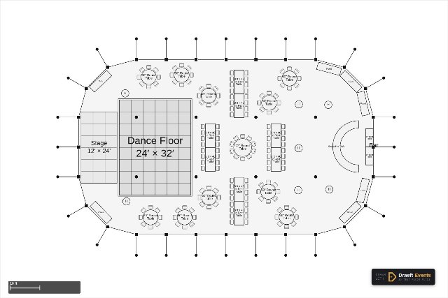 59 × 99 ft sailcloth tent floor plan seating 154 guests